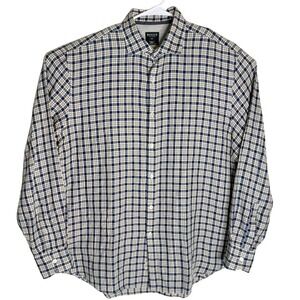 BOGGI MILANO Men's Plaid‎ Button Down Shirt XXL Blue Tan Long Sleeve Casual